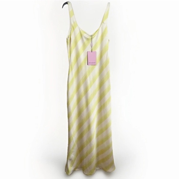 NWT AVEC LES FILLES Satin Slip Dress Size 6 Green Cream Maxi Striped Sleeveless - Picture 1 of 12